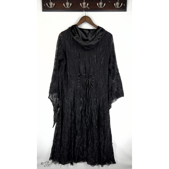 Whismigoth Fairy Victorian Hooded Black Lace Cardigan Dress Gothic Witchy 2XL - Picture 5 of 5
